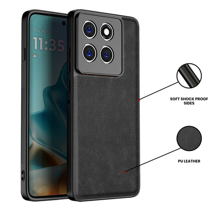 Kapa Tux Leather Back Cover for Moto Edge 60 / Edge 60 Fusion | Slim Shockproof Camera Protection Bumper Case (Black) - Mobizang