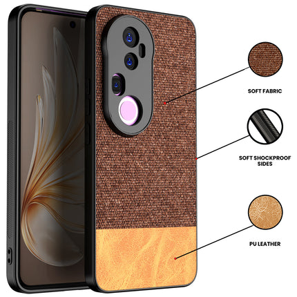 Kapa Soft Fabric & Leather Hybrid Protective Back Cover for Vivo T4 Ultra 5G | Shockproof Slim Hard Anti Slip Back Case (Brown)