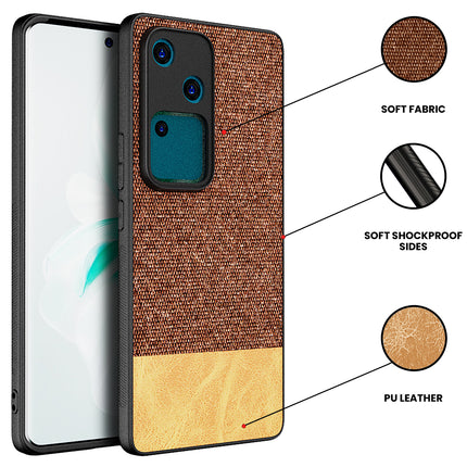 Kapa Soft Fabric & Leather Hybrid Protective Back Cover for Vivo V30 (5G) | Shockproof Slim Hard Anti Slip Back Case (Brown)