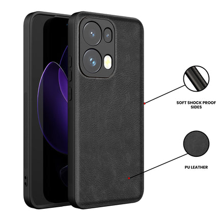Kapa Tux Leather Back Cover for Oppo Reno 13 Pro | Slim Shockproof Camera Protection Bumper Case (Black) - Mobizang