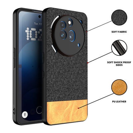Kapa Soft Fabric & Leather Hybrid Protective Back Cover for Nothing Phone 3A Pro | Shockproof Slim Hard Anti Slip Back Case (Black,Brown)