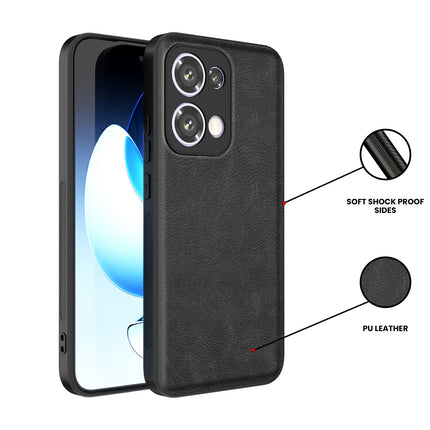 Kapa Tux Leather Back Cover for Oppo Reno 13 5G | Slim Shockproof Camera Protection Bumper Case (Black)