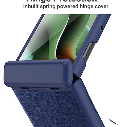 Kapa Leather Hinge Protection Back Cover for Moto Razr 60 Ultra| with [Inbuilt Glass] Full Body Shockproof Hard Back Case (Blue)