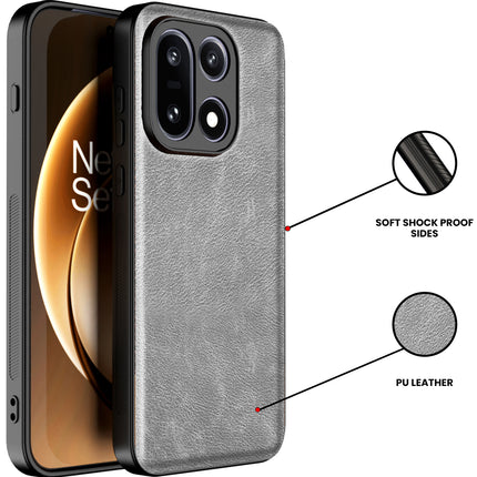 Kapa Tux Leather Back Cover for OnePlus 15 | Slim Shockproof Camera Protection Bumper Case (Grey)