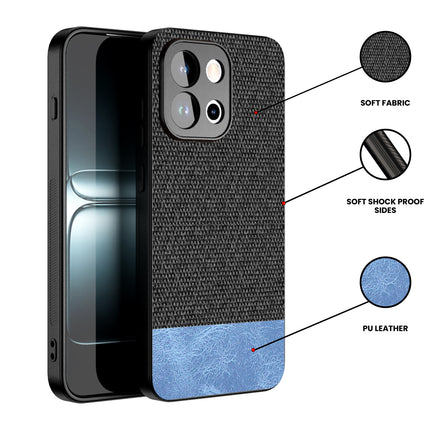 Kapa Soft Fabric & Leather Hybrid Protective Back Cover for OnePlus 13S | Shockproof Slim Hard Anti Slip Back Case (Black,Blue) - Mobizang