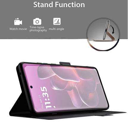 Kapa Noble Slim Magnetic Leather Flip Case Cover for Moto Edge 60 Pro | Card Holder Stand Flip Wallet Case (Black) - Mobizang