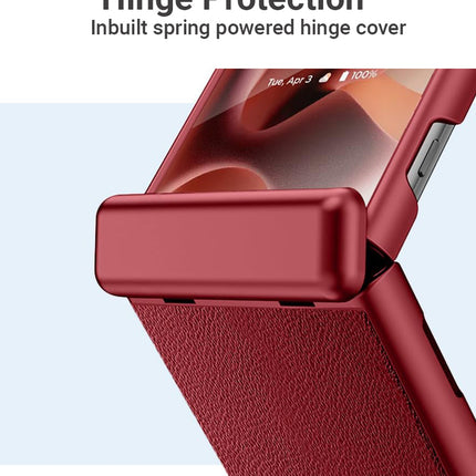 Kapa Leather Hinge Protection Back Cover for Moto Razr 60 Ultra| with [Inbuilt Glass] Full Body Shockproof Hard Back Case (Red)