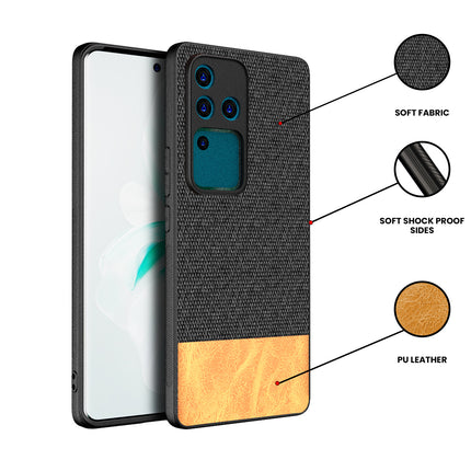 Kapa Soft Fabric & Leather Hybrid Protective Back Cover for Vivo V30 Pro (5G) | Shockproof Slim Hard Anti Slip Back Case (Black,Brown)
