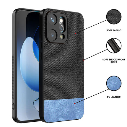 Kapa Soft Fabric & Leather Hybrid Protective Back Cover for Oppo Reno 14 PRO 5G | Shockproof Slim Hard Anti Slip Back Case (Black,Blue)