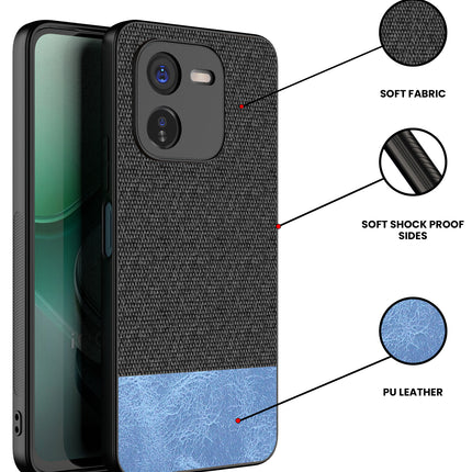 Kapa Soft Fabric & Leather Hybrid Protective Back Cover for IQOO Z9X | Shockproof Slim Hard Anti Slip Back Case (Black,Blue)