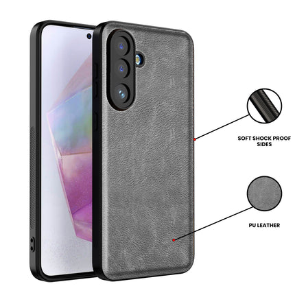 Kapa Tux Leather Back Cover for Samsung Galaxy M36 / F36 5G | Slim Shockproof Camera Protection Bumper Case (Grey)