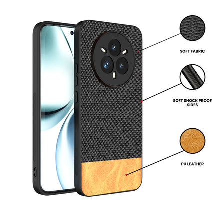 Kapa Soft Fabric & Leather Hybrid Protective Back Cover for Realme 14 Pro 5G | Shockproof Slim Hard Anti Slip Back Case (Black,Brown)