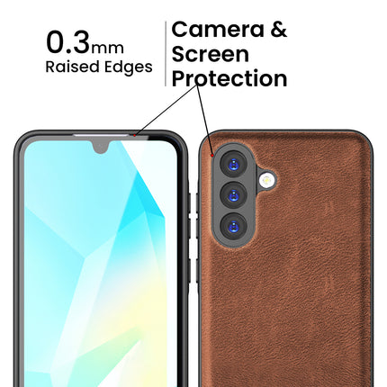Kapa Tux Leather Back Cover for Samsung Galaxy M16 | Slim Shockproof Camera Protection Bumper Case (Brown)