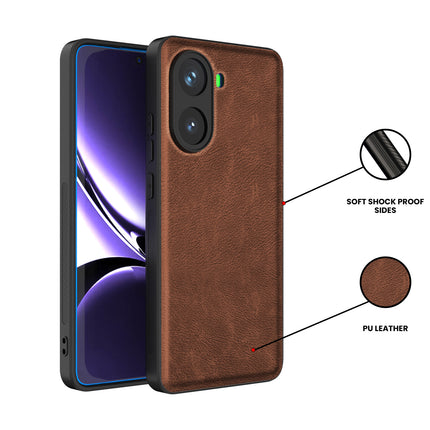 Kapa Tux Leather Back Cover for Poco X7 Pro 5G | Slim Shockproof Camera Protection Bumper Case (Brown)