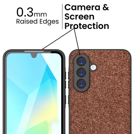 Kapa Soft Fabric & Leather Hybrid Protective Back Cover for Samsung Galaxy M16 | Shockproof Slim Hard Anti Slip Back Case (Brown)