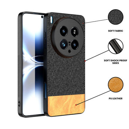Kapa Soft Fabric & Leather Hybrid Protective Back Cover for Vivo X200 Ultra | Shockproof Slim Hard Anti Slip Back Case (Black,Brown)