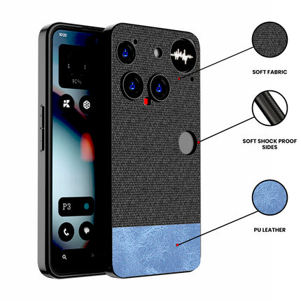 Kapa Soft Fabric & Leather Hybrid Protective Back Cover for Nothing Phone 3 5G | Shockproof Slim Hard Anti Slip Back Case (Black,Blue)