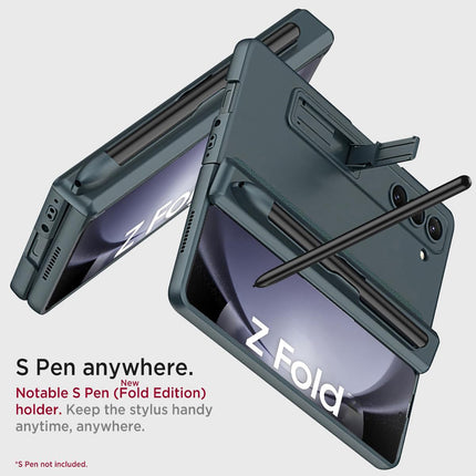 Kapa Magnetic Hinge Case for Samsung Galaxy Z Fold 6 | Inbuilt S-Pen Holder Stand Hybrid Back Cover (Greygreen) - Mobizang