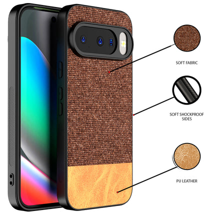 Kapa Soft Fabric & Leather Hybrid Protective Back Cover for Google Pixel 10 | Shockproof Slim Hard Anti Slip Back Case (Brown)