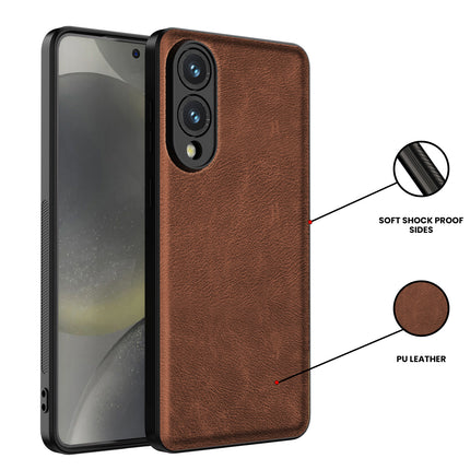 Kapa Tux Leather Back Cover for Samsung Galaxy S25 Edge | Slim Shockproof Camera Protection Bumper Case (Brown) - Mobizang