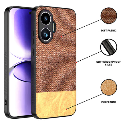 Kapa Soft Fabric & Leather Hybrid Protective Back Cover for Poco F7 5G | Shockproof Slim Hard Anti Slip Back Case (Brown)