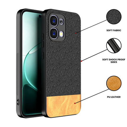 Kapa Soft Fabric & Leather Hybrid Protective Back Cover for Oppo F31 5G | Shockproof Slim Hard Anti Slip Back Case (Black,Brown)