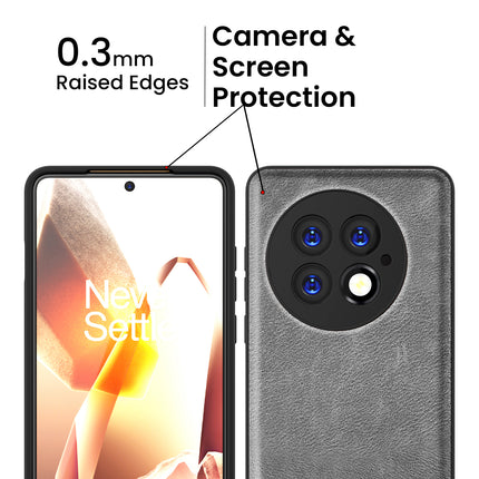 Kapa Tux Leather Back Cover for OnePlus 13 | Slim Shockproof Camera Protection Bumper Case (Grey)