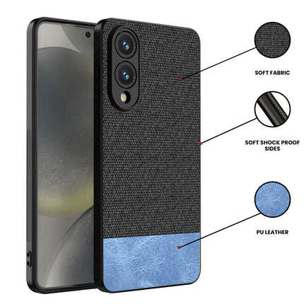 Kapa Soft Fabric & Leather Hybrid Protective Back Cover for Samsung Galaxy S25 Edge | Shockproof Slim Hard Anti Slip Back Case (Black,Blue)