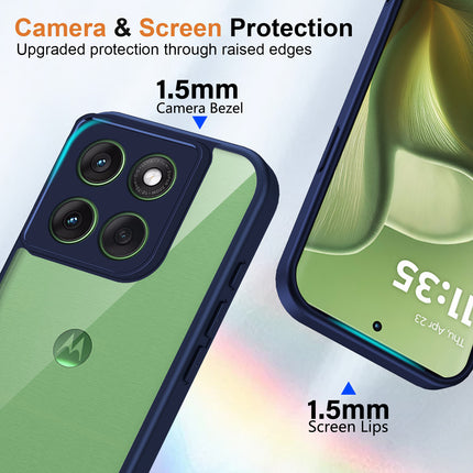Kapa Hawkeye Clear Slim Tough Back Cover for Motorola G86 Power 5G | Camera Lens Protector Anti Yellow Shockproof Clear Hybrid Case Cover (Blue Sides)