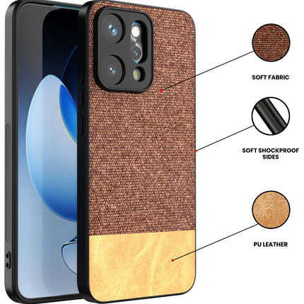 Kapa Soft Fabric & Leather Hybrid Protective Back Cover for Oppo Reno 14 PRO 5G | Shockproof Slim Hard Anti Slip Back Case (Brown) - Mobizang