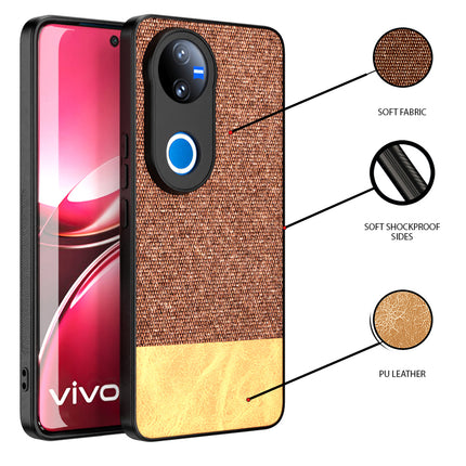 Kapa Soft Fabric & Leather Hybrid Protective Back Cover for Vivo V50 5G | Shockproof Slim Hard Anti Slip Back Case (Brown) - Mobizang