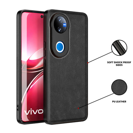 Kapa Tux Leather Back Cover for Vivo V50 5G | Slim Shockproof Camera Protection Bumper Case (Black)