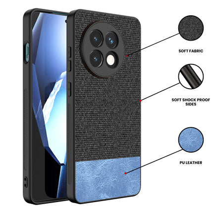 Kapa Soft Fabric & Leather Hybrid Protective Back Cover for OnePlus 13R | Shockproof Slim Hard Anti Slip Back Case (Black,Blue)