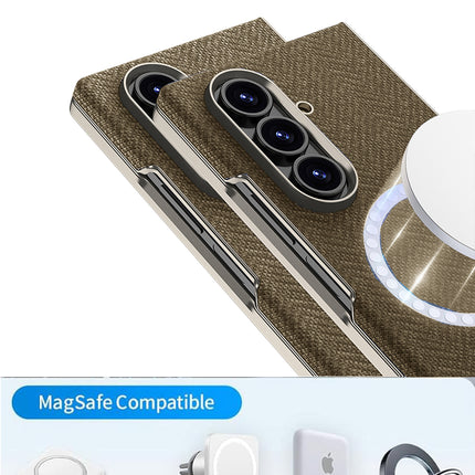 Kapa Nylon Fabric Case Compatible with Magsafe Back Cover for Samsung Galaxy Z Fold7 / Fold 7 | with [Inbuilt Glass] and Wireless Charging Support Full Body Protection Cover (Brown)