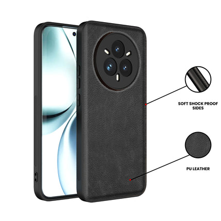 Kapa Tux Leather Back Cover for Realme 14 Pro 5G | Slim Shockproof Camera Protection Bumper Case (Black)