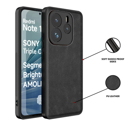 Kapa Tux Leather Back Cover for Redmi Note 14 (5G) | Slim Shockproof Camera Protection Bumper Case (Black)