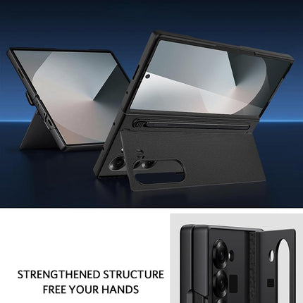 Kapa Textured Grip Pen Holder Hinge Protection Back Cover for Samsung Galaxy Z Fold7 / Fold 7 | with Kickstand & S Pen Slot Case (Black) - Mobizang