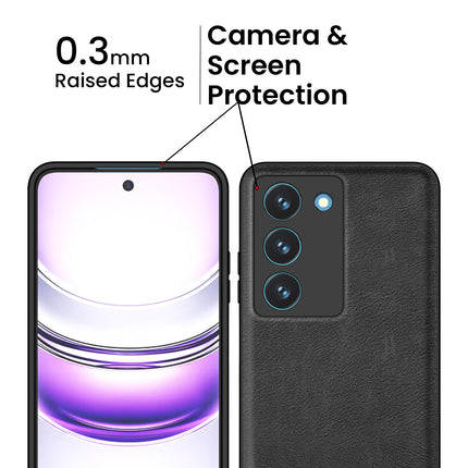 Kapa Tux Leather Back Cover for Realme 14X | Slim Shockproof Camera Protection Bumper Case (Black) - Mobizang