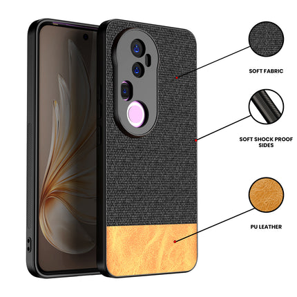 Kapa Soft Fabric & Leather Hybrid Protective Back Cover for Vivo T4 Ultra 5G | Shockproof Slim Hard Anti Slip Back Case (Black,Brown) - Mobizang