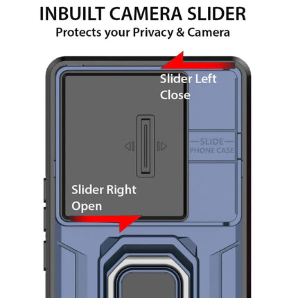 Kapa Armor Slider Back Cover for OnePlus 13R | Inbuilt Ring + Camera Slider Shockproof Lens Protection Bumper Back Case (Blue)