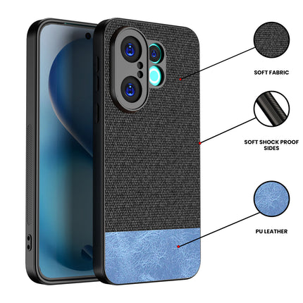 Kapa Soft Fabric & Leather Hybrid Protective Back Cover for Vivo X200 FE 5G | Shockproof Slim Hard Anti Slip Back Case (Black,Blue)