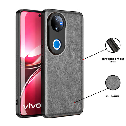 Kapa Tux Leather Back Cover for Vivo V50 5G | Slim Shockproof Camera Protection Bumper Case (Grey)