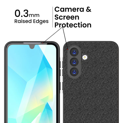 Kapa Soft Fabric & Leather Hybrid Protective Back Cover for Samsung Galaxy M16 | Shockproof Slim Hard Anti Slip Back Case (Black,Blue)