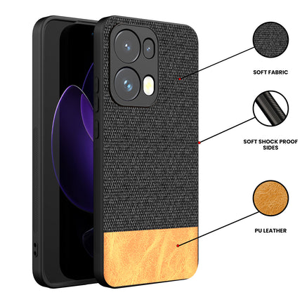 Kapa Soft Fabric & Leather Hybrid Protective Back Cover for Oppo Reno 13 Pro | Shockproof Slim Hard Anti Slip Back Case (Black,Brown)
