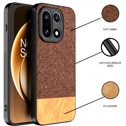 Kapa Soft Fabric & Leather Hybrid Protective Back Cover for OnePlus 15 | Shockproof Slim Hard Anti Slip Back Case (Brown)
