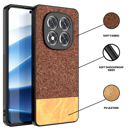 Kapa Soft Fabric & Leather Hybrid Protective Back Cover for Redmi Note 14 Pro (5G) | Shockproof Slim Hard Anti Slip Back Case (Brown)