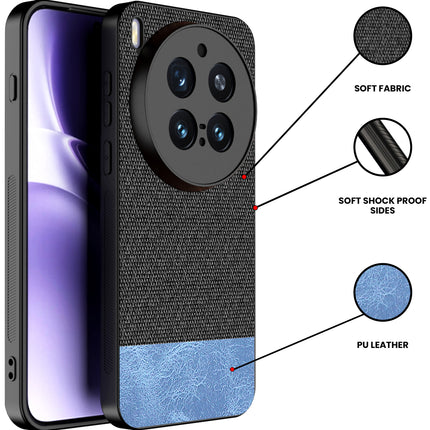 Kapa Soft Fabric & Leather Hybrid Protective Back Cover for Vivo X300 Pro 5G | Shockproof Slim Hard Anti Slip Back Case (Black,Blue)