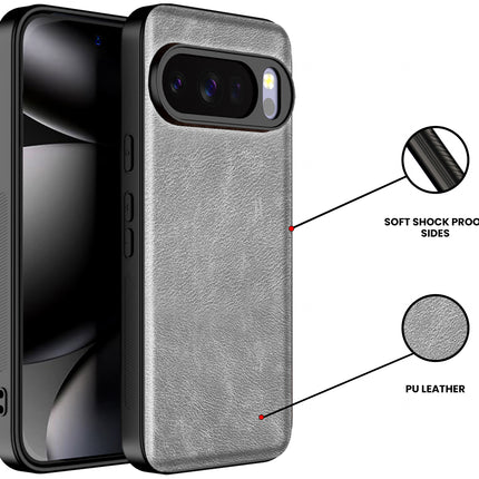 Kapa Tux Leather Back Cover for Google Pixel 10 PRO | Slim Shockproof Camera Protection Bumper Case (Grey)