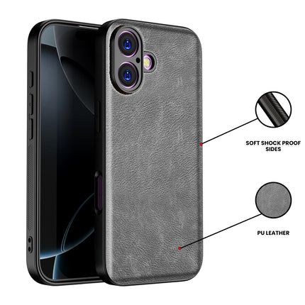 Kapa Tux Leather Back Cover for Apple iPhone 17 | Slim Shockproof Camera Protection Bumper Case (Grey)