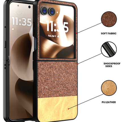 Kapa Soft Fabric & Leather Hybrid Protective Back Cover for Moto Razr 60 / 50 | Shockproof Slim Hard Anti Slip Back Case (Brown)